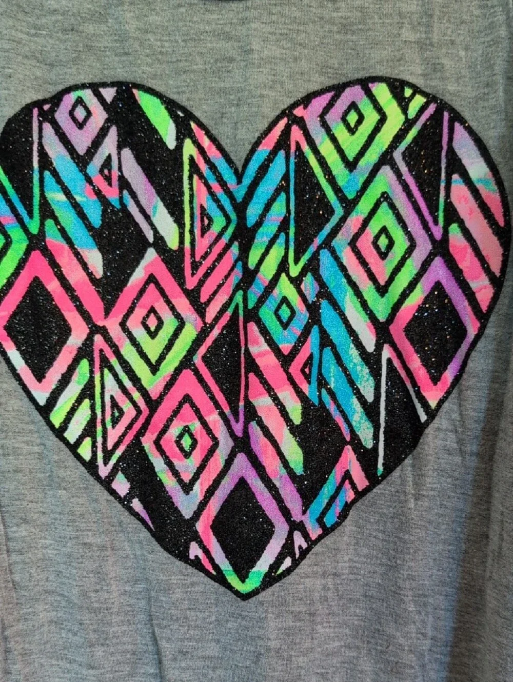 Justice Vintage Gray Long Length Tank Top with Neon Heart